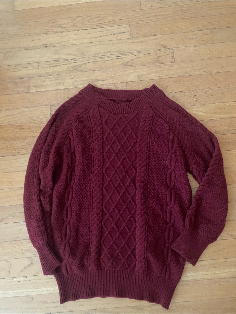 SHEIN Maroon Cable Knit Crewneck Sweater